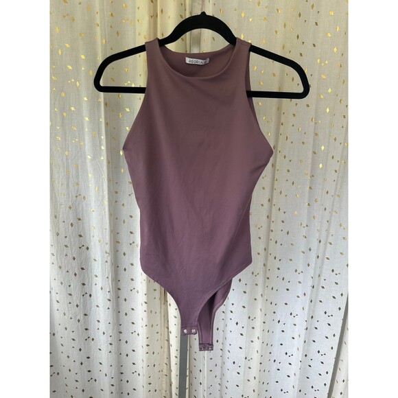 Reoria Halter High Round Neck Stretchy Racerback Leotard Bodysuit Snap Closure S - Picture 5 of 9